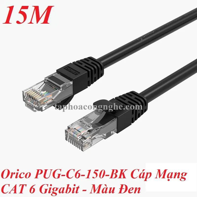 Orico 97802 PUG-C6-150-BK cat6 gigabit 15m màu đen Cáp mạng 30097802